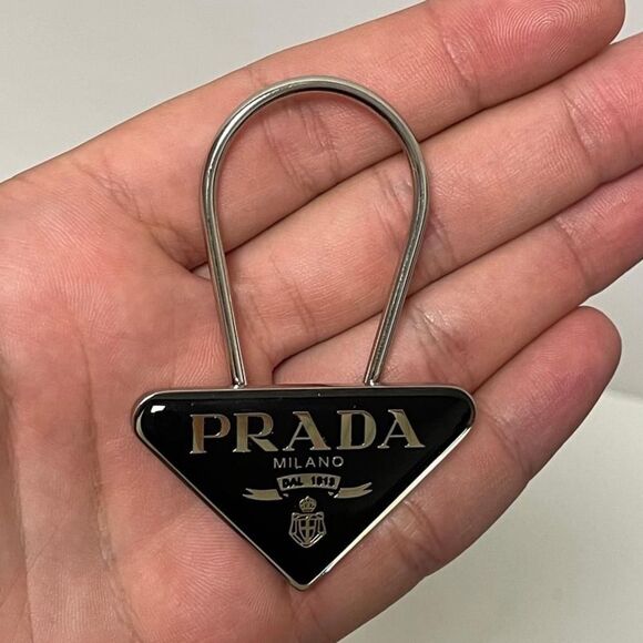 Prada Logo Design Enameled Metal Key Ring - Picture 1 of 5